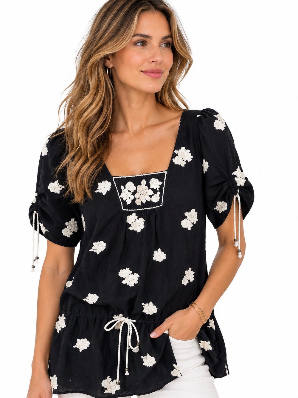 Juicy Couture Boho Black Blouse/Tunic Drop Waist Size 2